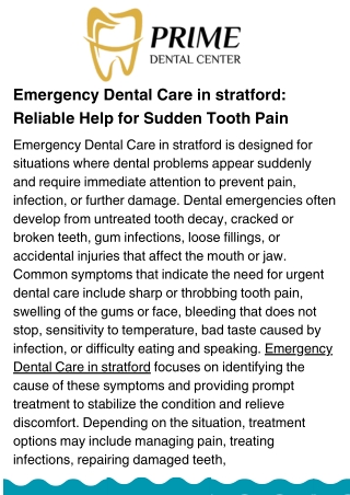 Emergency Dental Care in stratford: Managing Pain, Injury, and Infection
