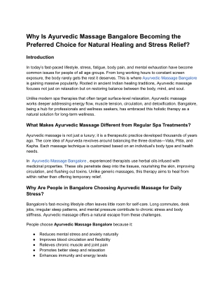 Why Is Ayurvedic Massage Bangalore Becoming the Preferred Choice for Natural Healing and Stress Relief_