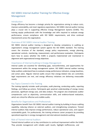 ISO 50001 Internal Auditor Training For Effective Energy Management