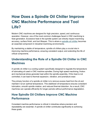 How Does a Spindle Oil Chiller Improve CNC Machine Performance and Tool Life?