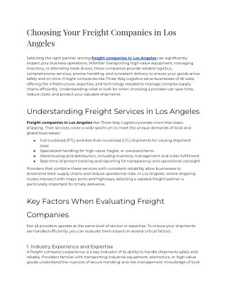 Choosing your freight companies in Los Angeles