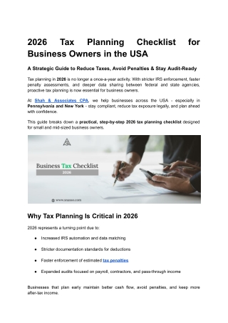 2026 Tax Planning Checklist for Business Owners in the USA