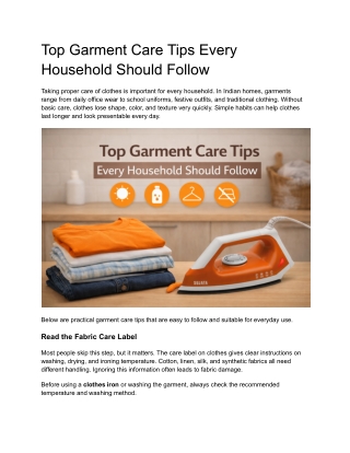 Top Garment Care Tips Every Household Should Follow