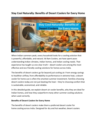 Stay Cool Naturally: Benefits of Desert Coolers for Every Home