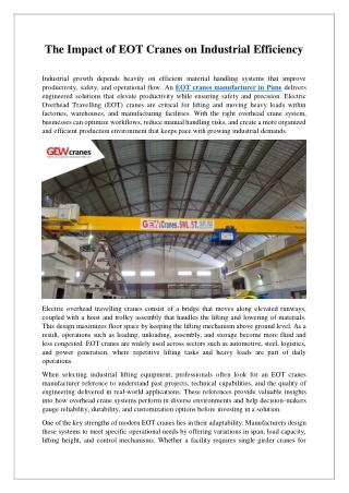The Impact of EOT Cranes on Industrial Efficiency