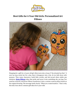 Best Gifts for 6 Year Old Girls: Personalized Art Draw Pillows