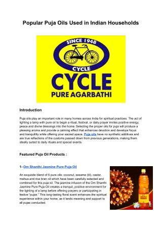 Popular Puja Oils Used in Indian Households