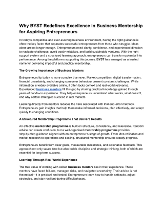 Why BYST Redefines Excellence in Business Mentorship for Aspiring Entrepreneurs