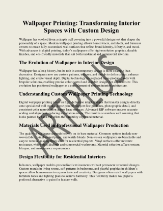 Wallpaper Printing Transforming Interior Spaces with Custom Design