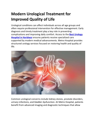 Best Urology Hospital in Haridwar | Metro Hospital