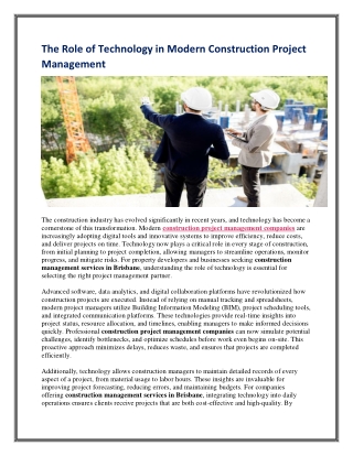 The Role of Technology in Modern Construction Project Management