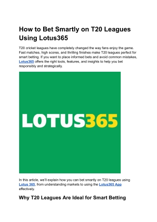 How to Bet Smartly on T20 Leagues Using Lotus365