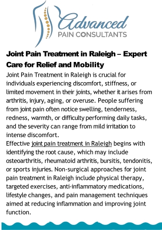 Joint Pain Treatment in Raleigh – Trusted Solutions for Better Mobility