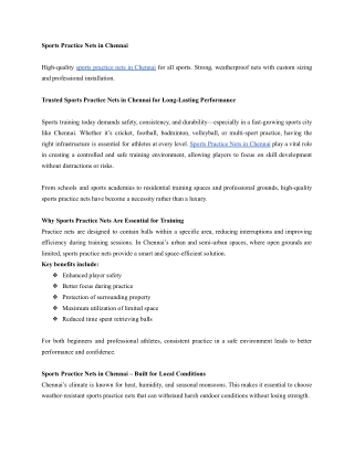 Trusted Sports Practice Nets in Chennai for Long-Lasting Performance