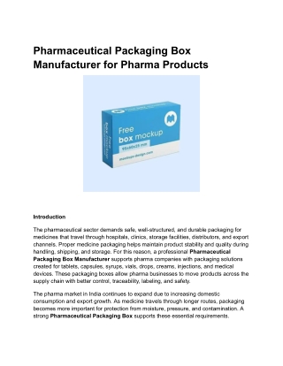 Pharmaceutical Packaging Box Manufacturer for Pharma Products