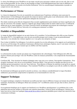 Les Caractéristiques Fondamentales D'un Bon Hébergement Wordpress.
