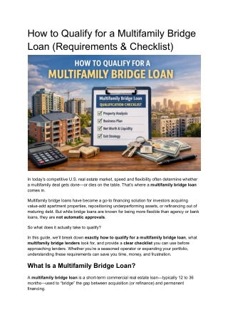 How to Qualify for a Multifamily Bridge Loan (Requirements & Checklist)