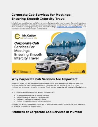 Corporate Cab Services for Meetings- Ensuring Smooth Intercity Travel