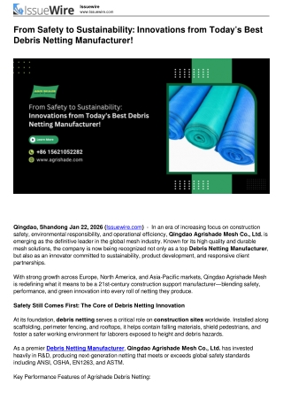 From Safety to Sustainability: Smart Solutions by Debris Netting Manufacturers