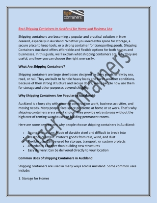 Best Shipping Containers in Auckland for Home and Business Use