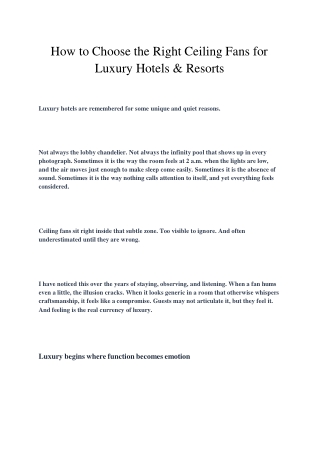 How to Choose the Right Ceiling Fans for Luxury Hotels & Resorts