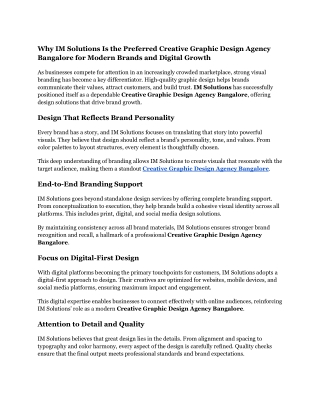 Why IM Solutions Is the Preferred Creative Graphic Design Agency Bangalore for Modern Brands and Digital Growth