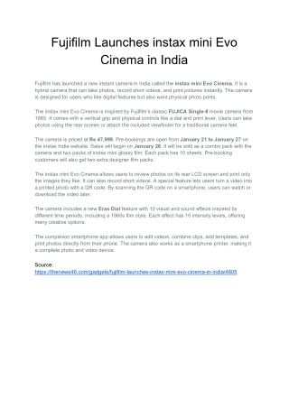 Fujifilm Launches instax mini Evo Cinema in India