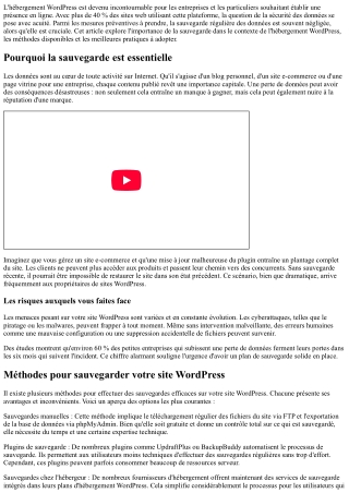 L'Importance De La Sauvegarde Dans L’hébergement Wordpress.