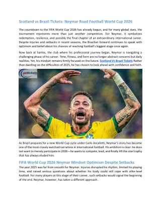 Scotland vs Brazil Tickets Neymar Road Football World Cup 2026
