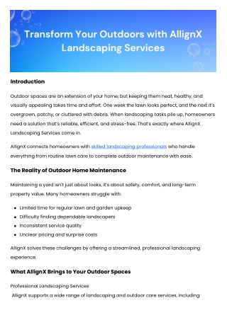 Transforms Your Outdoors With Allignx Landscaping Services