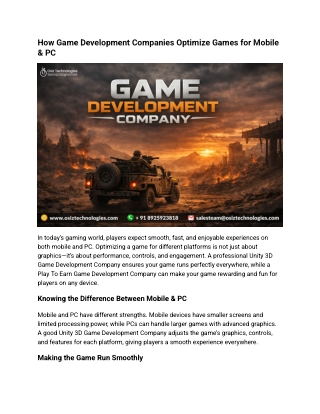 How Game Development Companies Optimize Games for Mobile & PC