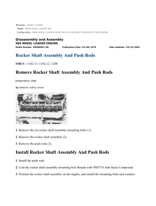 Caterpillar Cat 980B WHEEL LOADER (Prefix 89P) Service Repair Manual Instant Download (89P04784 and up)