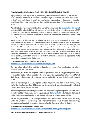 Polyethylene Film Market Demand, Opportunities, Trends and Forecast Analysis