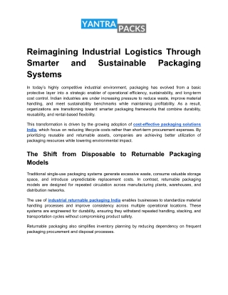 Reimagining Industrial Logistics Through Smarter and Sustainable Packaging Systems