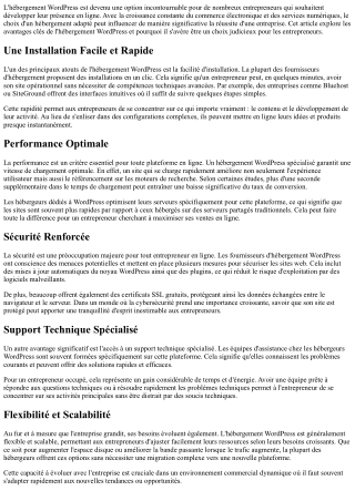 Les Avantages de l'Hébergement WordPress pour les Entrepreneurs