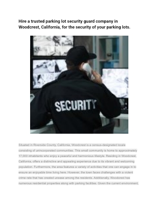 Hire a trusted parking lot security guard company in Woodcrest, California, for the security of your parking lots