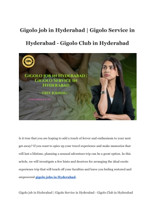 Gigolo job in Hyderabad _ Gigolo Service in Hyderabad - Gigolo Club in Hyderabad