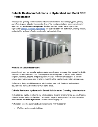 Cubicle Restroom Solutions in Hyderabad and Delhi NCR – Perfectcabin