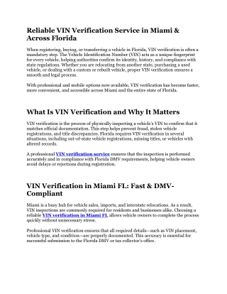Mobile VIN verification Miami
