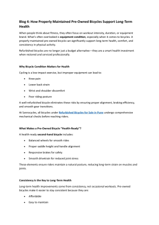 How Properly Maintained Pre-Owned Bicycles Support Long-Term Health