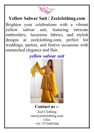 Yellow Salwar Suit | Zeelclothing.com