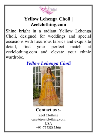 Yellow Lehenga Choli | Zeelclothing.com