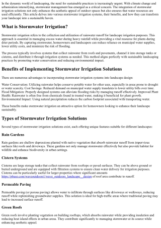 Understanding Stormwater Irrigation Solutions for Sustainable Landscaping.