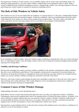 Why Every Driver Should Prioritize Side Window Repairs in Hickory