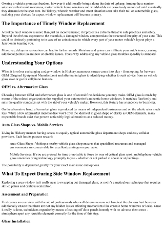 Side Window Replacement Options in Hickory: A Comprehensive Guide