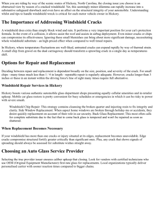 Windshield Crack Repair in Hickory: Protecting Your Investment