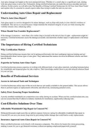 The Benefits of Hiring Certified Technicians for All Your Auto Glass Needs