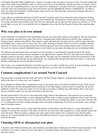 Rear Windshield Service North Concord: Defrost and Wiper Ready