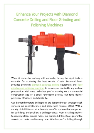 Enhance Your Projects with Diamond Concrete Drilling and Floor Grinding and Polishing Machines