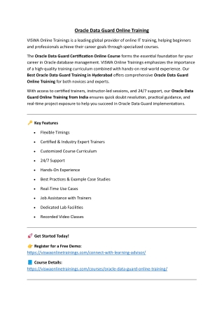 Oracle Data Guard Online Training Real-time support from Hyderabad